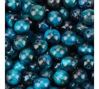 PONABEADIY 1 Box 8MM 120PCS Blue Tiger Eye Gemstone Beads with Hole Natural Round Stone Energy Dyed Smooth Loose Spacer Bead Bulk for Jewellery Making Earrings Bracelets Necklaces DIY Crafts Supply