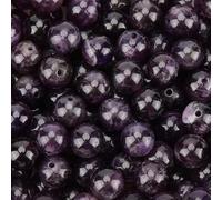 PONABEADIY 1 Box 8MM 120PCS Natural Amethyst Round Beads with Hole Purple Gemstone Smooth Loose Spacer Charms Bead Bulk for Jewellery Making Bracelets Energy Power Crystal Chakra Reiki DIY Crafts