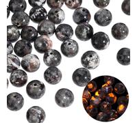 PONABEADIY 1 Box 8MM 50PCS Natural Luminous Flame Rock Beads with Hole Glow Under UV Light Round Fire Fluorescent Syenite Loose Spacer Bead for Jewellery Making Bracelets Necklace Earrings DIY Crafts