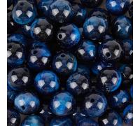 PONABEADIY 1 Box 8MM 60PCS Natural Blue Tiger Eye Beads with Hole Round Stone Gemstone Dyed Polished Smooth Loose Spacer Bead Bulk for Jewellery Making Earrings Bracelets Necklaces DIY Crafts Supply