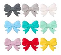 PONABEADIY 1 Box 9 Colors 36PCS 3D Bow Tie Shaped Silicone Beads with 2.5MM Holes Bowknot Cute Cartoon Rubber Soft Spacer Focal Loose Charms Bead for Jewelry Making Beadable Pens Diy Craft Supply