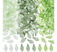 PONABEADIY 1 Box 900PCS 3 Colours Green Leaf Beads with Hole Spring Acrylic Leaves Shaped Transparent Plant Charms Clear Loose Bead Bulk for Jewellery Making Bracelets Earring Necklace DIY Crafts