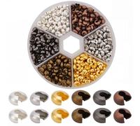 PONABEADIY 1 Box 900PCS 6 Colors Iron Crimp Bead Cover Knot End Caps Half Round Metal Open Crimping Loose Spacer Beads Crimps Covers for Jewellery Making Earring Bracelet Necklace DIY Crafts Supply