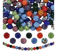 PONABEADIY 1 Box 90PCS 10MM Pave Rhinestone Beads with Hole Sparkly Round Spacer Disco Ball Polymer Clay Colourful Bubble Charms Loose Bead Bulk for Jewellery Making Bracelets Necklaces DIY Crafts