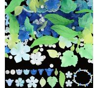 PONABEADIY 1 Box About 767PCS Leaf Flower Beads Kit Spring Acrylic Blue Trumpet Flowers Green Leaves Floral Charms Loose Spacer Bead Bulk for Jewellery Making Bracelet Earrings Haripins Diy Crafts