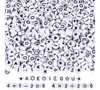 PONABEADIY 10 Styles 1400PCS Letter Acrylic Beads with Hole Alphabet Vowel A E I O U Flat Round Numeber Star Moon Heart Math Loose Bead for Jewellery Making Keychains Friendship Bracelets Diy Crafts