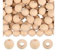 PONABEADIY 100PCS 15mm Natural Wood Beads with 6mm Large Hole Unfinished Macrame Wooden Round Craft Spacer Loose Bead Bulk for Jewellery Making Wall Hanging Crafts DIY Painting Garland Home Decoration