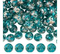 PONABEADIY 10MM 120PCS Green Round Luminous Lampwork Beads with Holes Gold Sand Glow in the Dark Handmade Glass Loose Spacer Bead Strands for Jewellery Making Bracelet Neckalce Earrings Diy Craft