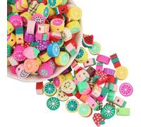 PONABEADIY 10MM 350PCS colourful Fruit Beads with Holes Polymer Clay Handmade Assorted Fruits Summer Slice Charms Loose Spacer Bead Bulk for Jewellery Making Necklace Bracelet Earring Diy Craft Supply