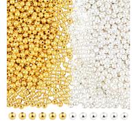 PONABEADIY 1200PCS 6MM Gold Silver Spacer Beads with Hole CCB Plastic Round Small Shiny Plated Metallic Smooth Sparkly Ball Loose Bead Bulk for Jewellery Making Earrings Bracelets Necklaces Diy Crafts
