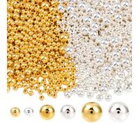 PONABEADIY 1200PCS Gold Silver Spacer Beads with Hole CCB Plastic Round Assorted Sizes Metallic Smooth Sparkly Ball Loose Bead Bulk for Jewellery Making Bracelets Necklace Earrings Diy Crafts Supply