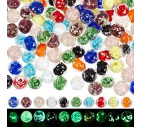 PONABEADIY 120PCS 10MM Luminous Lampwork Beads with Hole Handmade Glass Glow in the Dark Round colourful Firefly Loose Spacer Ball Bead Bulk for Jewellery Making Necklace Bracelets Earrings DIY Crafts