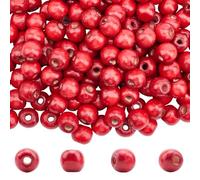 PONABEADIY 12MM 400PCS Macrame Wood Beads Red Dyed Large Hole Wooden Round Dyed Polished Big Holes Smooth Loose Spacer Bead Bulk for Jewellery Making Bracelets Garland Home Decor Diy Crafting Supply