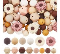 PONABEADIY 14 Styles 100PCS Daisy Silicone Beads with Hole Flower Shaped Sunflower Focal Round Floral Cube Hexagon Loose Spacer Bead Bulk for Jewellery Making Beadable Pens Keychains Diy Crafts Supply