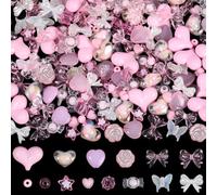 PONABEADIY 14 Styles 250PCS Kawaii Acrylic Beads Kit Pink White Cute Assorted Square Rose Butterfly Heart Star Round Charms Loose Spacer Bead Bulk for Jewellery Making Bracelet Phone Chains Diy Crafts