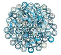 PONABEADIY 14MM 100PCS Assorted Sky Blue Resin Beads Large Hole Imitation Glass Spacer European Charm Big Holes Rondelle Charms Loose Bead Bulk for Jewellery Making Bracelets Beadable Pens DIY Crafts