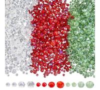 PONABEADIY 15 Strands 1485PCS Christmas Glass Beads with Hole Electroplate Crystal Bicone Facted Xmas Sparkle Green Red White Loose Spacer Bead Bulk for Jewellery Making Bracelet Necklace DIY Crafts