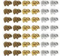 PONABEADIY 150PCS Elephant Alloy Beads with Hole Tibetan Style Carved Metal Lucky Elephants Charms Spacer Antique Golden Silver Animal Loose Bead Bulk for Jewellery Making Bracelet Necklace DIY Crafts