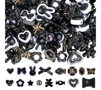 PONABEADIY 16 Styles 160PCS Cute Assorted Acrylic Beads with Hole Black Kawaii Heart Star Flower Rabbit Bear Bowknot Candy Loose Bead for Jewellery Making Bracelets Keychains Phone Chains DIY Crafts