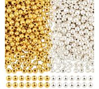 PONABEADIY 1600PCS 4MM Gold Silver Spacer Beads with Hole CCB Plastic Round Mini Shiny Plated Metallic Smooth Sparkly Ball Loose Bead Bulk for Jewellery Making Earrings Bracelets Necklaces Diy Crafts