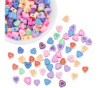PONABEADIY 200PCS Handmade Colourful Heart Beads with Hole Valentine Polymer Clay Rainbow Love Shaped Soft Charms Loose Spacer Bead Bulk for Jewellery Making Finding Keychains Accessories DIY Crafts