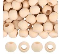 PONABEADIY 20MM 100PCS Natural Macrame Wood Beads with Large Holes Round Unfinished Smooth Wooden Antique White Loose Spacer Bead for Jewellery Making Wall Hanging Crafts DIY Painting Home Decorations