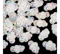 PONABEADIY 25MM 35PCS Pink Luminous Cloud Beads with Hole Acrylic Glow in the Dark UV Plating Iridescent Rainbow Grape Shaped Spacer Bead for Jewellery Making Bracelet Phone Chains Keychain DIY Crafts