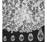 PONABEADIY 3/4/6/8/10mm 465PCS Crystal Teardrop Glass Beads with Hole Faceted Transparent Sparkly Clear Water Drop Shaped Loose Spacer Bead for Jewellery Making Bracelets Necklace Earrings Diy Crafts
