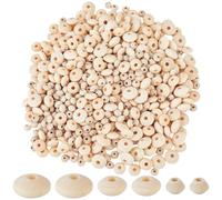 PONABEADIY 3 Sizes 700PCS Natural Unfinished Wooden Beads with Hole Abacus Rondelle Assorted Sizes Macrame Undyed Loose Spacer Bead Bulk for Jewellery Making Bracelets Party Decor DIY Crafts Supply