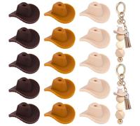 PONABEADIY 30PCS Silicone Hats Beads with Hole Cowboy Themed 3D Focal Western Charms Old West Caps Brown Beige Hat Shaped Spacer Loose Bead Bulk for Jewellery Making Keychains Bag Chains DIY Crafts
