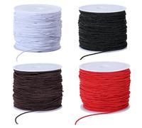 PONABEADIY 4 Rolls 112Yards 0.8MM Elastic Stretch Cords Round Fibre Black White Brown Red Sturdy Beading Thread Arts Sewing Accessories Cord Bulk for Jewellery Making Necklaces Bracelets Diy Crafts