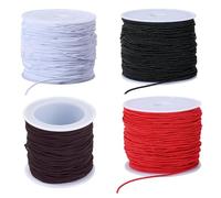 PONABEADIY 4 Rolls 86Yards 1MM Round Elastic Cords Stretchy String Fibre Black White Brown Red Sturdy Soft Thread Beading Arts Sewing Accessories Cord for Jewellery Making Necklace Bracelet Diy Crafts