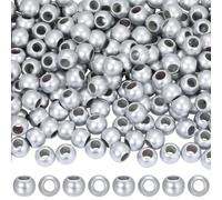 PONABEADIY 400PCS 10x8mm Acrylic Large Hole Beads Silver European Barrel Spray Painted Matte Metallic Resin Rondelle Big Hole Loose Spacer Bead Bulk for Jewellery Making Bracelets Necklace DIY Crafts