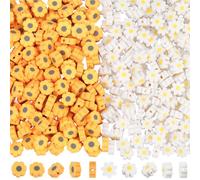 PONABEADIY 400PCS Daisy Sunflower Beads with Hole Spring White Yellow Flower Shaped Handmade Polymer Clay Floral Flowers Charms Loose Bead Bulk for Jewellery Making Bracelet Earrings DIY Crafts Supply