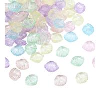 PONABEADIY 500PCS Shell Shaped Beads with Hole Plastic Summer Ocean Sea Transparent Colourful Cute Shells Beach Charms Loose Spacer Bead Bulk for Jewellery Making Bracelets Necklaces Decor DIY Crafts
