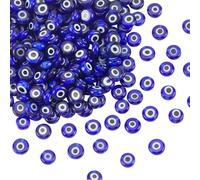 PONABEADIY 6MM 260PCS Flat Evil Eye Turkish Beads for Jewellery Making | 1 Box with Hole Eyes Handmade Lampwork Round Shape Lucky Charms Loose Spacer Bead for Bracelet Necklace DIY Crafts Supply