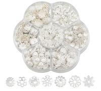 PONABEADIY 7 Styles 800PCS Iron Bead Caps with Hole Flower Charms Silver Assorted Hollow Metal Multi Petal Finding Ends Spacer Bead Caps for Jewellery Making Bracelets Necklaces Earrings Diy Crafts