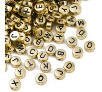 PONABEADIY 7MM Gold Letter Beads with Hole Acrylic Flat Round A-Z Letters Pony Spacer Disc Alphabet Resin Assorted Loose Bead Bulk for Jewellery Making Threading Bracelet Necklace Diy Crafts Supply
