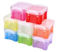 PONABEADIY 8 Colours 8 Pack Plastic Mini Storage Boxes with Hinged Lid 8.5x6.5x5cm Clear Latch Small Organizers Containers Box Stackable Organizer Container for Jewellery Making Items Art DIY Crafts