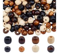 PONABEADIY 8 Styles 400PCS Christmas Natural Wood Beads with Large Hole Dyed Barrel Wooden White Black Brown Maple Loose Spacer Bead Bulk for Jewellery Making Hairpins Bracelets Diy Crafts Supply