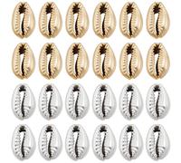 PONABEADIY 80PCS Electroplated Natural Cowrie Shell Beads with Hole Gold Silver Plated Shells Summer Ocean Sea Spacer Golden Sparkly Charms Loose Bead for Jewellery Making Bracelets Necklace DIY Craft