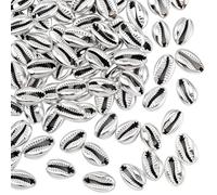 PONABEADIY 80PCS Electroplated Natural Cowrie Shell Beads with Hole Silver Plated Shells Summer Ocean Sea Hawaii Spacer Sparkly Charms Bead Bulk for Jewellery Making Bracelets Necklace DIY Crafts