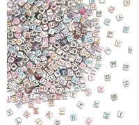 PONABEADIY 880PCS 6MM Acrylic Cube Letter Beads with Large Hole Silver Plated Alphabet Square Resin Letters Opaque Loose Spacer Bead Charm Bulk for Jewellery Making Bracelet Keychain Diy Crafts Supply