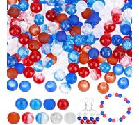 PONABEADIY 9 Styles 270PCS 6mm Patriotic Glass Beads Red White Blue Round Transparent Crystal Mixed Loose Spacer Bead Bulk for Jewellery Making Bracelets Necklace Independence Day DIY Crafts Supply