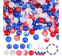 PONABEADIY 9 Styles 270PCS 8mm Red White Blue Glass Beads Patriotic Round Mixed Transparent Crystal Loose Spacer Bead Bulk for Jewellery Making Independence Day Bracelets Necklace DIY Crafts Supply
