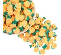 PONABEADIY 9MM 350PCS Pineapples Fruit Beads with Holes Polymer Clay Summer Yellow Gold Handemade Tropical Ananas Slice Loose Sapcer Bead Bulk for Jewellery Making Necklace Bracelet Diy Crafts Supply