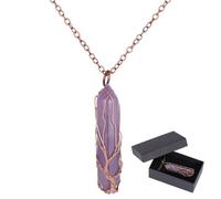 PONABEADIY Amethyst Crystal Necklace with Gift Packing Box Natural Purple Crystal Tree of Life Hexagon Stone Spiritual Reiki Energy Gemstone Charm Necklaces for Jewellery Making Women Men Brithday