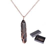 PONABEADIY Black Agate Crystal Necklace with Gift Packing Box Natural Onyx Crystal Tree of Life Wire Wrapped Hexagon Gemstone Spiritual Reiki Energy Stone Necklaces for Jewellery Making Women Men Gift