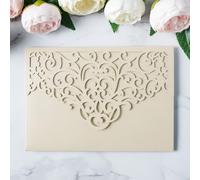PONATIA 20PCS Beige Laser Cut Wedding Invitations Pockets, Tri-fold 5x7 Laser Cut Invitation Pockets for Wedding Bridal Shower Quinceanera 15 Anos Invite (No Envelopes & Inner Sheets)