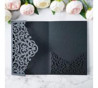 PONATIA 20PCS Black Laser Cut Wedding Invitations Pockets, Tri-fold Invitation Pockets for Bridal Shower Quinceanera 15 Anos Invite (No Envelopes & Inner Sheets), 5.1x7.2 inch (PA-540)